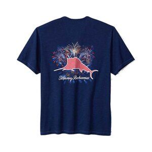 Tommy Bahama Mens Red White & Marlin Short Sleeve Lux T-Shirt Island Navy Small